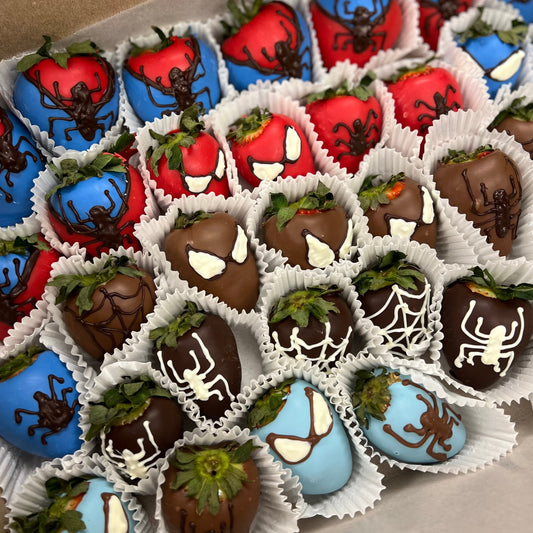 Spiderman Themed Chocolate Strawberries